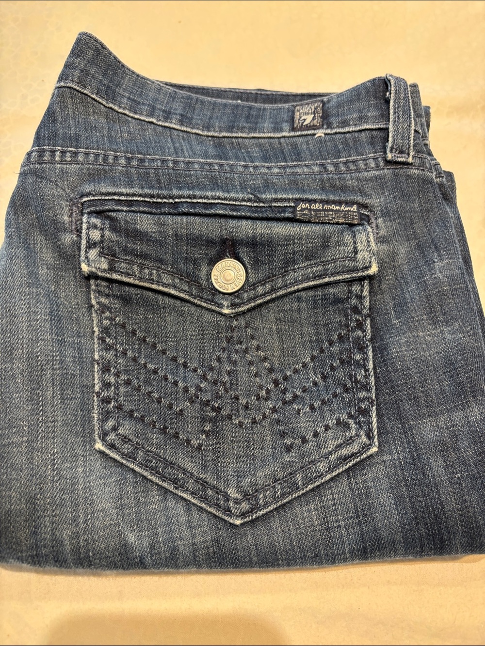 7 For All Mankind Women's Blue Bootcut Jeans with Embroidered Back Pocket